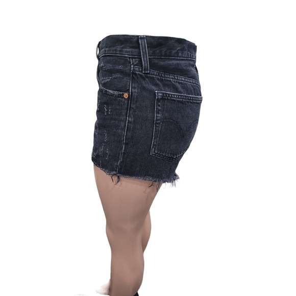 Levi's 501 Women's Cut Off Distressed Button Fly Black Denim Shorts Size 29 - Picture 7 of 14